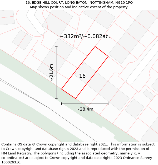 16, EDGE HILL COURT, LONG EATON, NOTTINGHAM, NG10 1PQ: Plot and title map