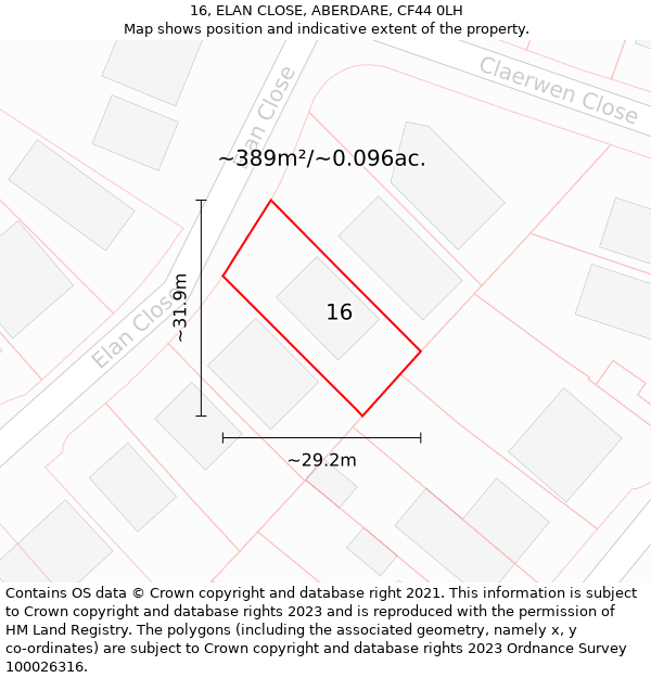 16, ELAN CLOSE, ABERDARE, CF44 0LH: Plot and title map