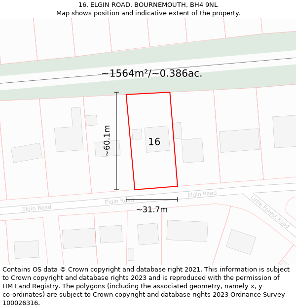 16, ELGIN ROAD, BOURNEMOUTH, BH4 9NL: Plot and title map