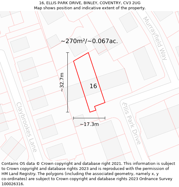 16, ELLIS PARK DRIVE, BINLEY, COVENTRY, CV3 2UG: Plot and title map