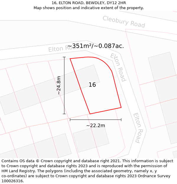 16, ELTON ROAD, BEWDLEY, DY12 2HR: Plot and title map