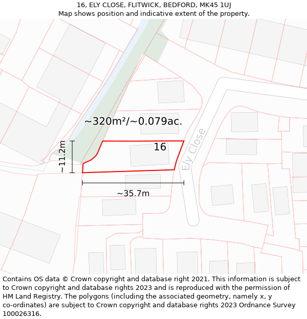 16, ELY CLOSE, FLITWICK, BEDFORD, MK45 1UJ: Plot and title map