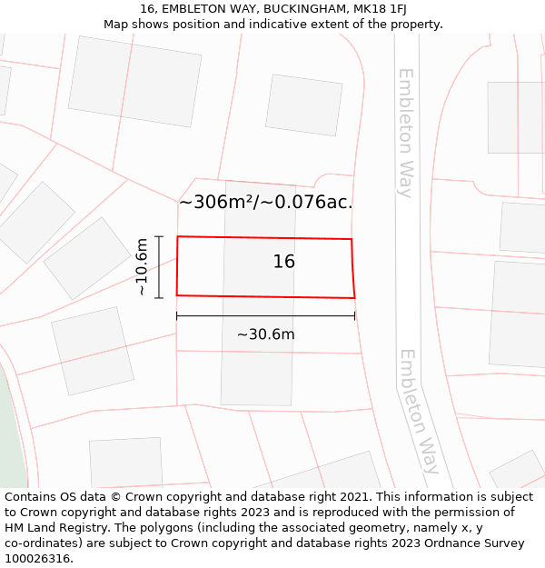 16, EMBLETON WAY, BUCKINGHAM, MK18 1FJ: Plot and title map