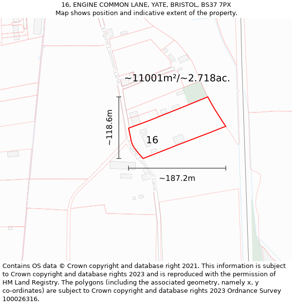 16, ENGINE COMMON LANE, YATE, BRISTOL, BS37 7PX: Plot and title map