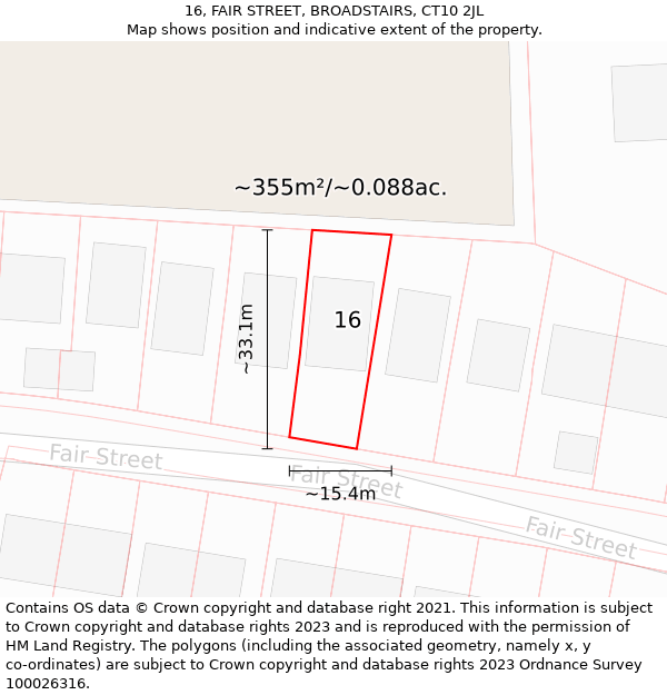 16, FAIR STREET, BROADSTAIRS, CT10 2JL: Plot and title map