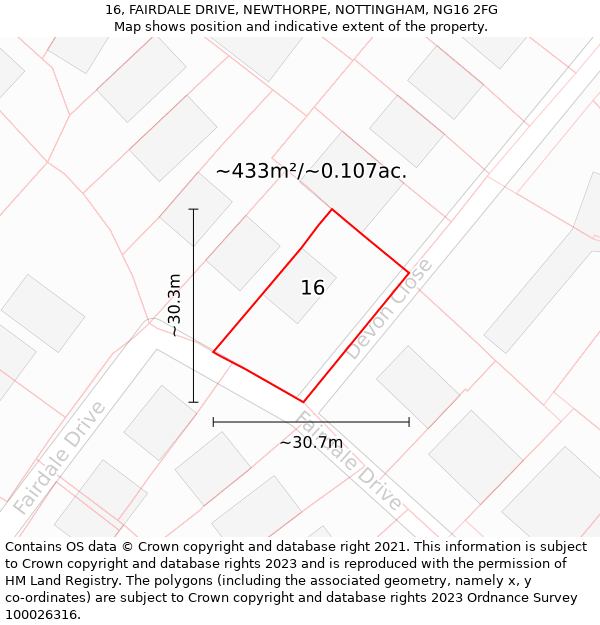 16, FAIRDALE DRIVE, NEWTHORPE, NOTTINGHAM, NG16 2FG: Plot and title map