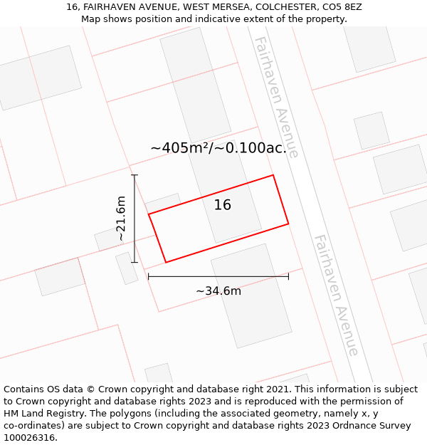 16, FAIRHAVEN AVENUE, WEST MERSEA, COLCHESTER, CO5 8EZ: Plot and title map