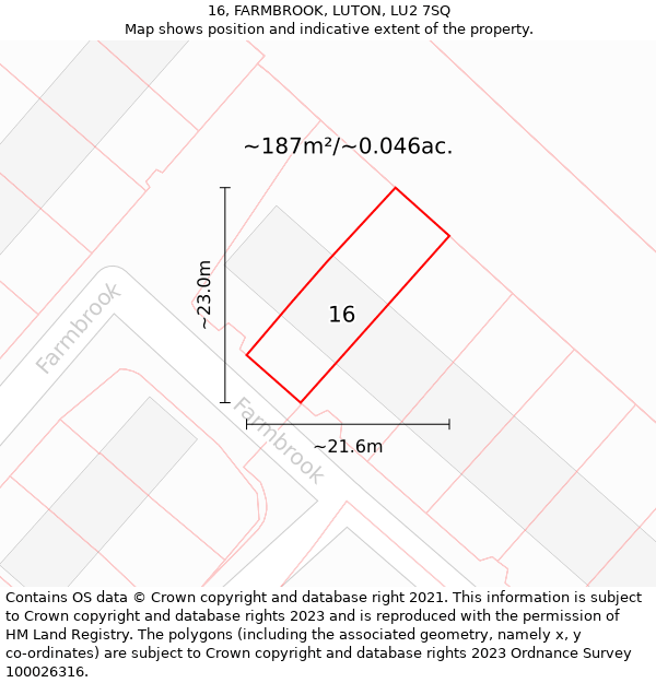 16, FARMBROOK, LUTON, LU2 7SQ: Plot and title map