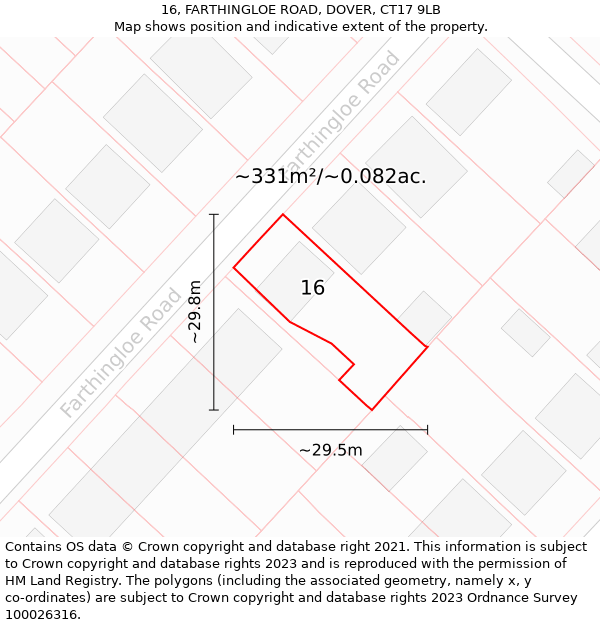 16, FARTHINGLOE ROAD, DOVER, CT17 9LB: Plot and title map