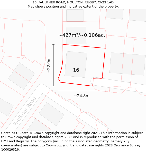 16, FAULKNER ROAD, HOULTON, RUGBY, CV23 1AD: Plot and title map