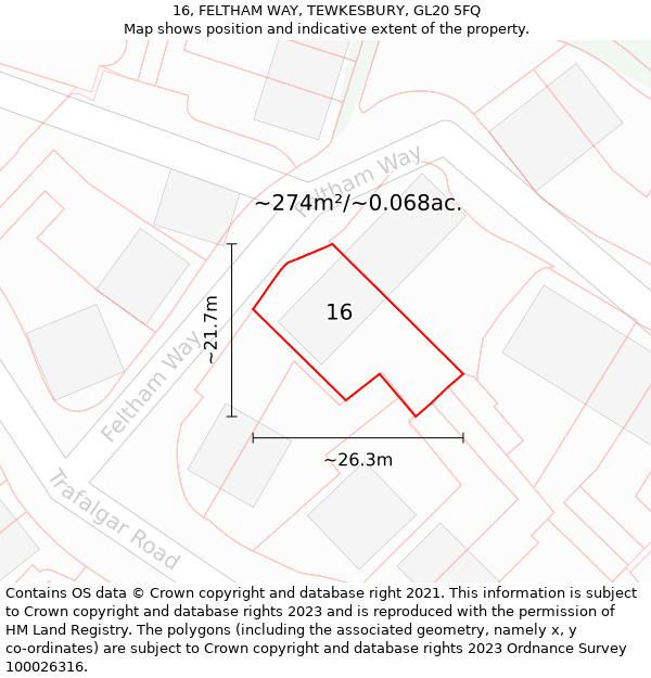 16, FELTHAM WAY, TEWKESBURY, GL20 5FQ: Plot and title map