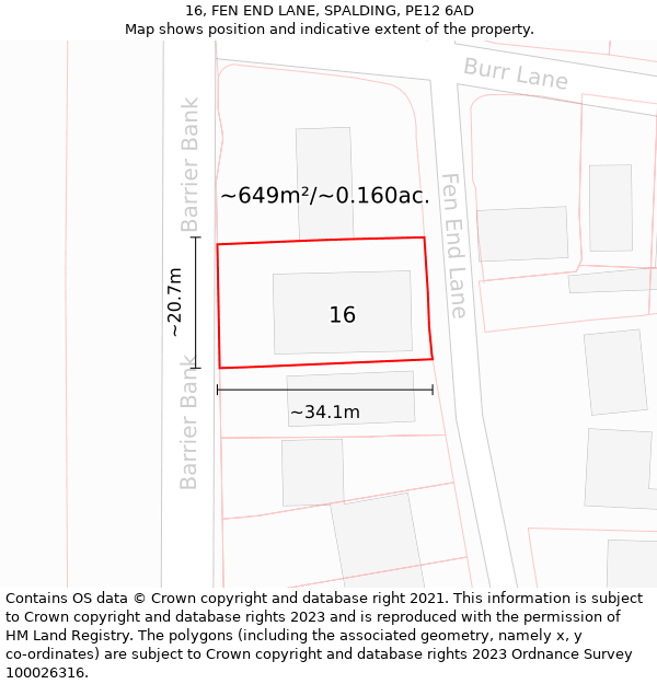 16, FEN END LANE, SPALDING, PE12 6AD: Plot and title map