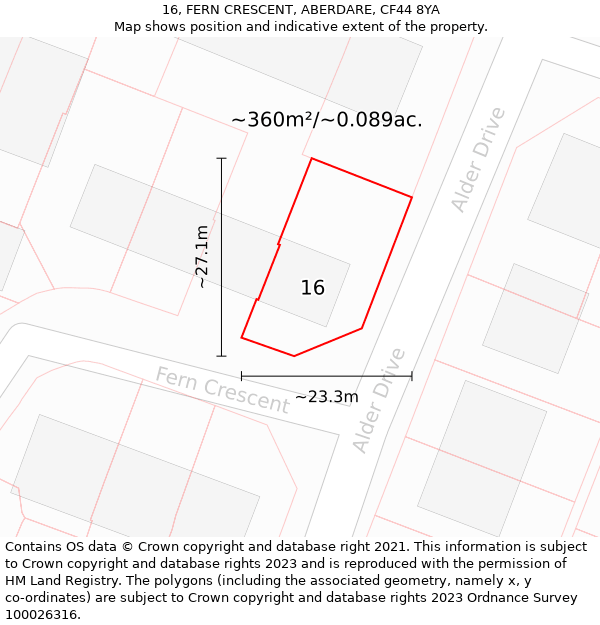 16, FERN CRESCENT, ABERDARE, CF44 8YA: Plot and title map