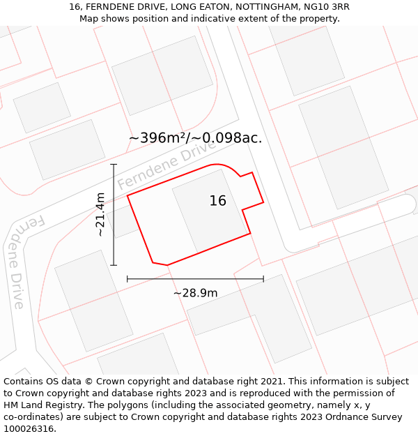 16, FERNDENE DRIVE, LONG EATON, NOTTINGHAM, NG10 3RR: Plot and title map