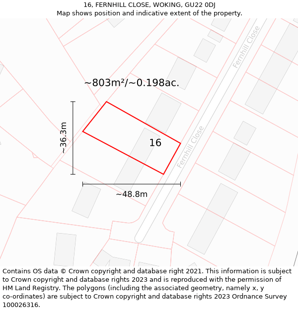 16, FERNHILL CLOSE, WOKING, GU22 0DJ: Plot and title map