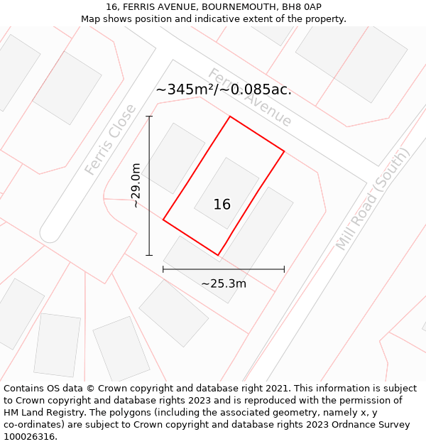 16, FERRIS AVENUE, BOURNEMOUTH, BH8 0AP: Plot and title map