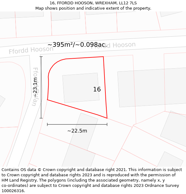 16, FFORDD HOOSON, WREXHAM, LL12 7LS: Plot and title map