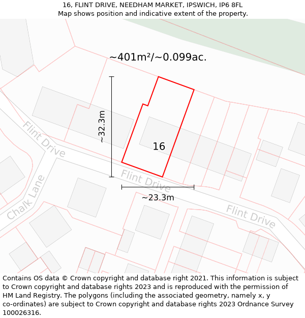 16, FLINT DRIVE, NEEDHAM MARKET, IPSWICH, IP6 8FL: Plot and title map