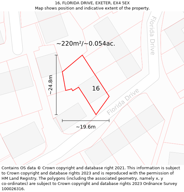 16, FLORIDA DRIVE, EXETER, EX4 5EX: Plot and title map