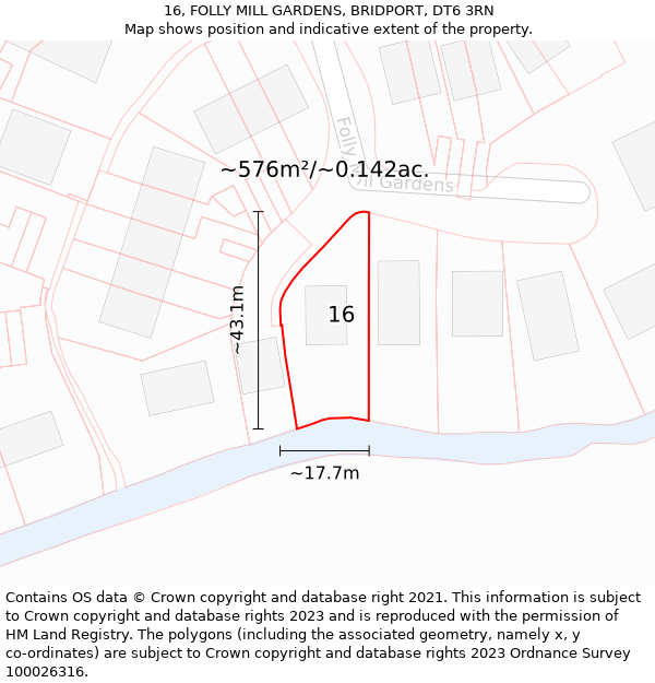 16, FOLLY MILL GARDENS, BRIDPORT, DT6 3RN: Plot and title map