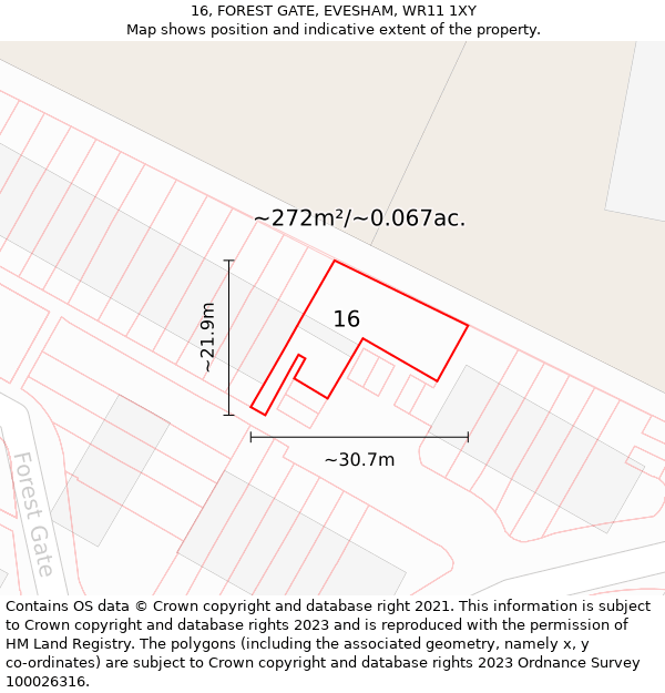 16, FOREST GATE, EVESHAM, WR11 1XY: Plot and title map