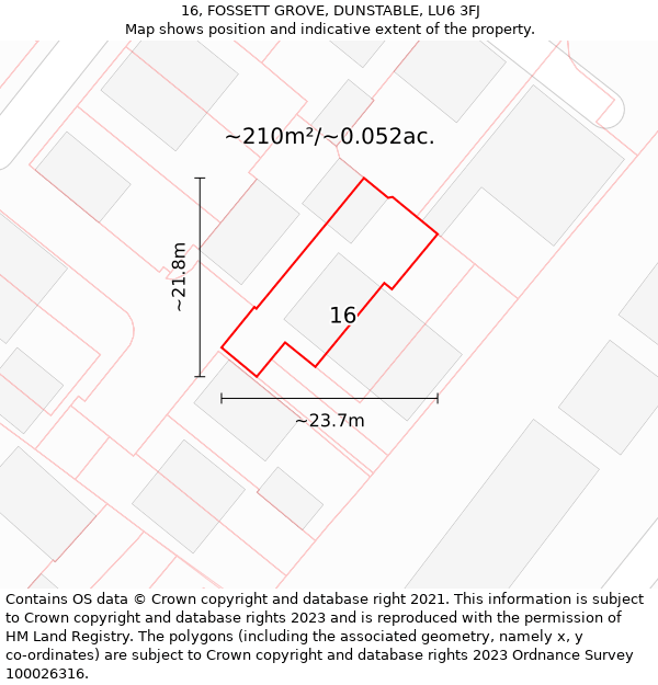 16, FOSSETT GROVE, DUNSTABLE, LU6 3FJ: Plot and title map