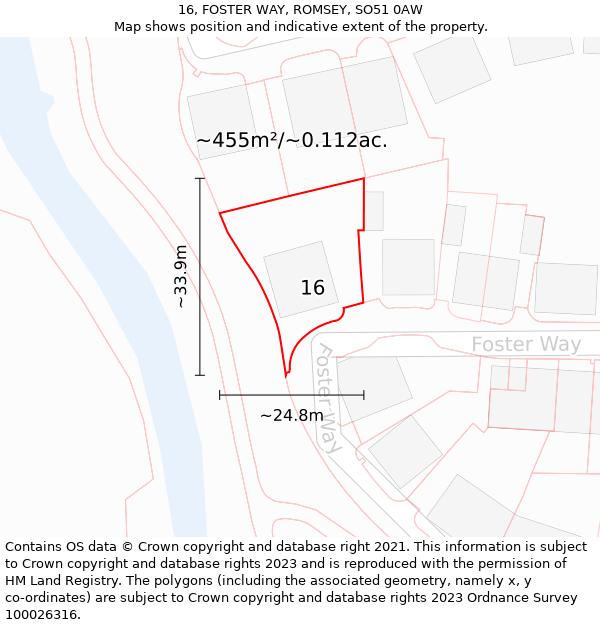 16, FOSTER WAY, ROMSEY, SO51 0AW: Plot and title map