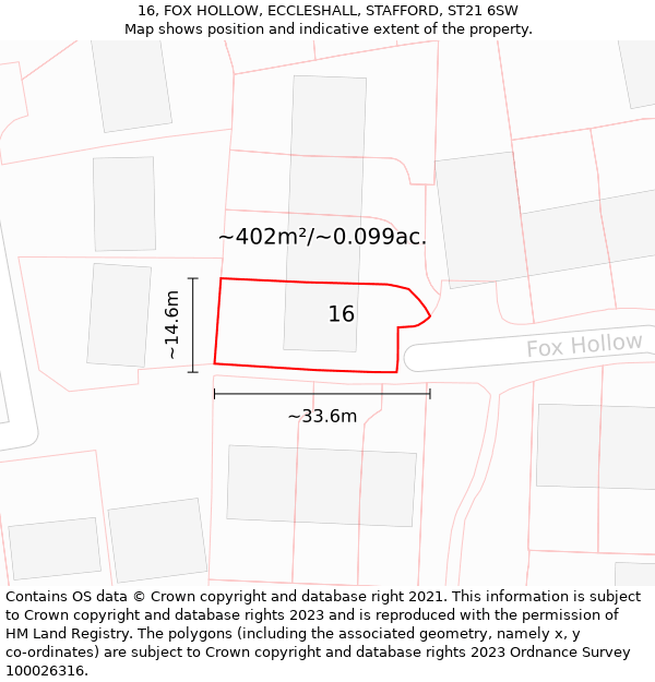 16, FOX HOLLOW, ECCLESHALL, STAFFORD, ST21 6SW: Plot and title map