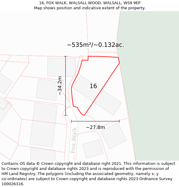 16, FOX WALK, WALSALL WOOD, WALSALL, WS9 9EP: Plot and title map