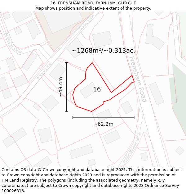 16, FRENSHAM ROAD, FARNHAM, GU9 8HE: Plot and title map