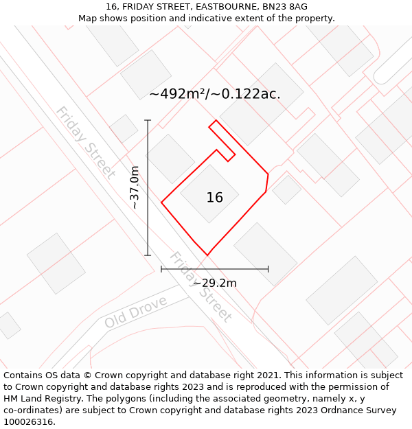 16, FRIDAY STREET, EASTBOURNE, BN23 8AG: Plot and title map