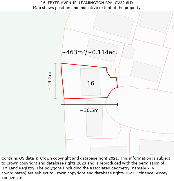 16, FRYER AVENUE, LEAMINGTON SPA, CV32 6HY: Plot and title map