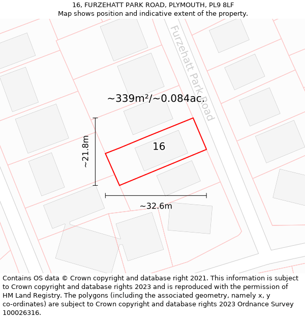 16, FURZEHATT PARK ROAD, PLYMOUTH, PL9 8LF: Plot and title map