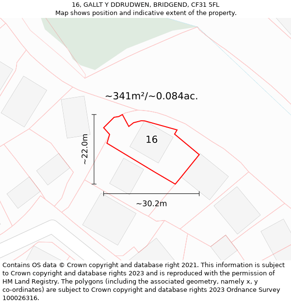 16, GALLT Y DDRUDWEN, BRIDGEND, CF31 5FL: Plot and title map