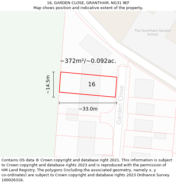 16, GARDEN CLOSE, GRANTHAM, NG31 9EF: Plot and title map