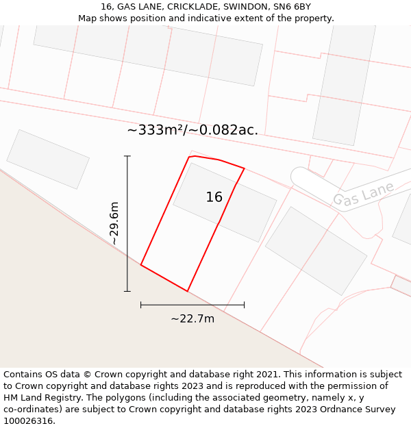 16, GAS LANE, CRICKLADE, SWINDON, SN6 6BY: Plot and title map