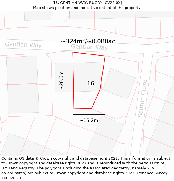 16, GENTIAN WAY, RUGBY, CV23 0XJ: Plot and title map