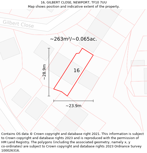 16, GILBERT CLOSE, NEWPORT, TF10 7UU: Plot and title map