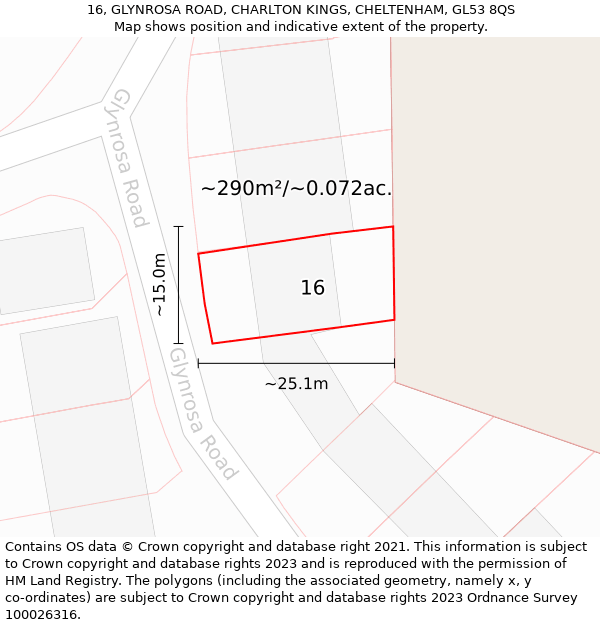 16, GLYNROSA ROAD, CHARLTON KINGS, CHELTENHAM, GL53 8QS: Plot and title map