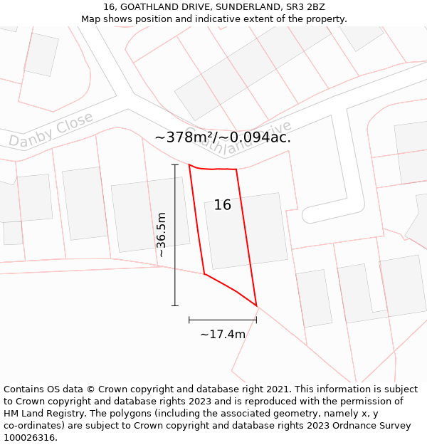 16, GOATHLAND DRIVE, SUNDERLAND, SR3 2BZ: Plot and title map