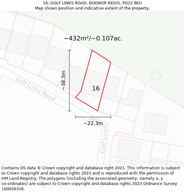 16, GOLF LINKS ROAD, BOGNOR REGIS, PO22 8EU: Plot and title map