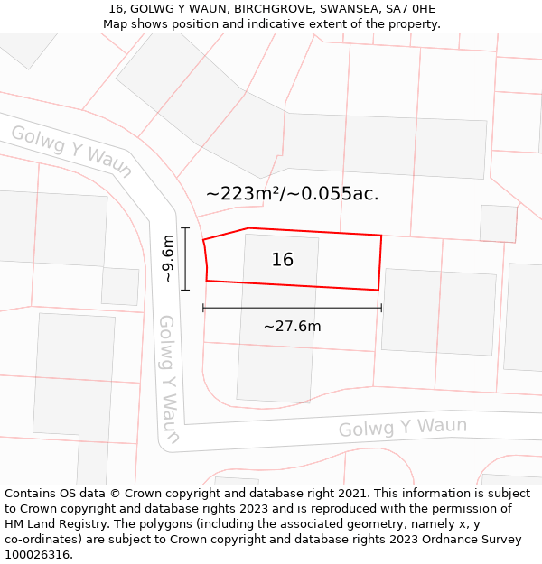 16, GOLWG Y WAUN, BIRCHGROVE, SWANSEA, SA7 0HE: Plot and title map