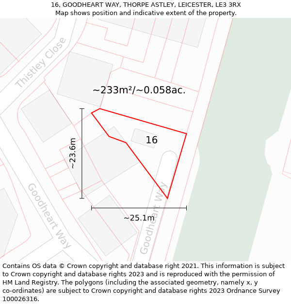 16, GOODHEART WAY, THORPE ASTLEY, LEICESTER, LE3 3RX: Plot and title map