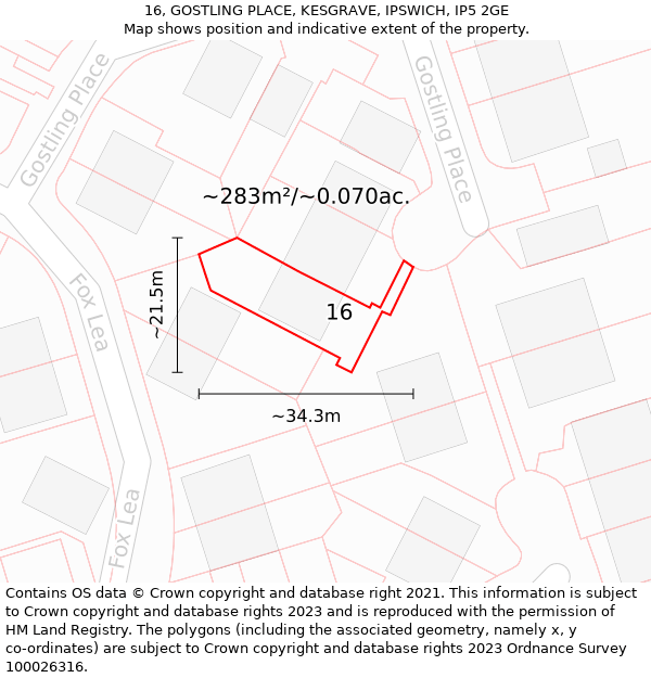 16, GOSTLING PLACE, KESGRAVE, IPSWICH, IP5 2GE: Plot and title map