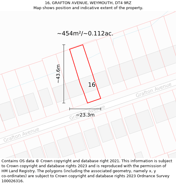 16, GRAFTON AVENUE, WEYMOUTH, DT4 9RZ: Plot and title map