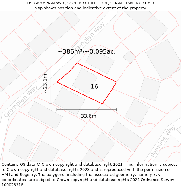 16, GRAMPIAN WAY, GONERBY HILL FOOT, GRANTHAM, NG31 8FY: Plot and title map