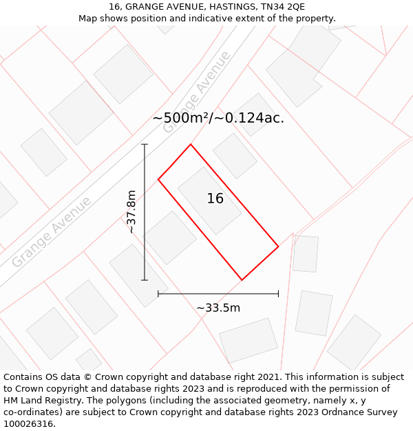 16, GRANGE AVENUE, HASTINGS, TN34 2QE: Plot and title map