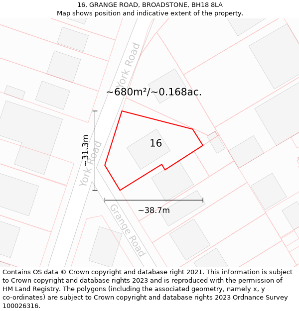 16, GRANGE ROAD, BROADSTONE, BH18 8LA: Plot and title map