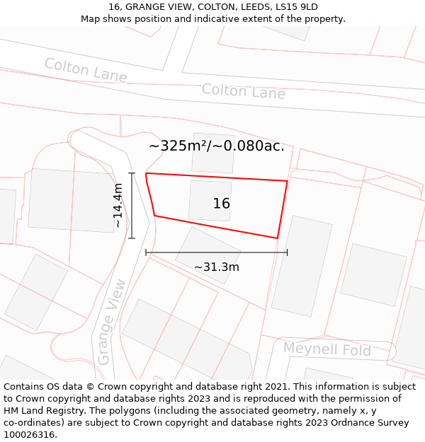 16, GRANGE VIEW, COLTON, LEEDS, LS15 9LD: Plot and title map