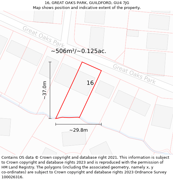 16, GREAT OAKS PARK, GUILDFORD, GU4 7JG: Plot and title map